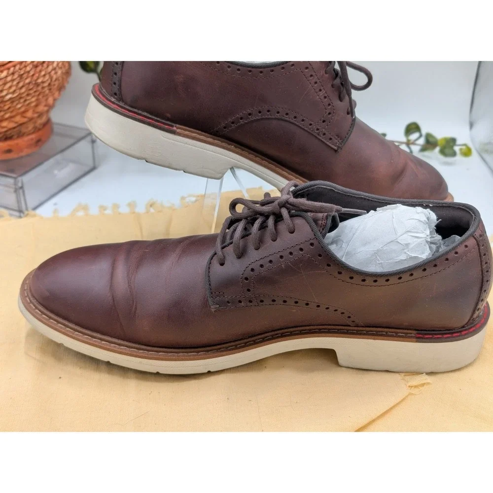 Men's Brown Leather Oxford Dress Shoes Cole Haan Goto Plain Toe Size 12M Dark...